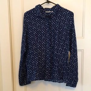 Blue Silk-Blend Button Up